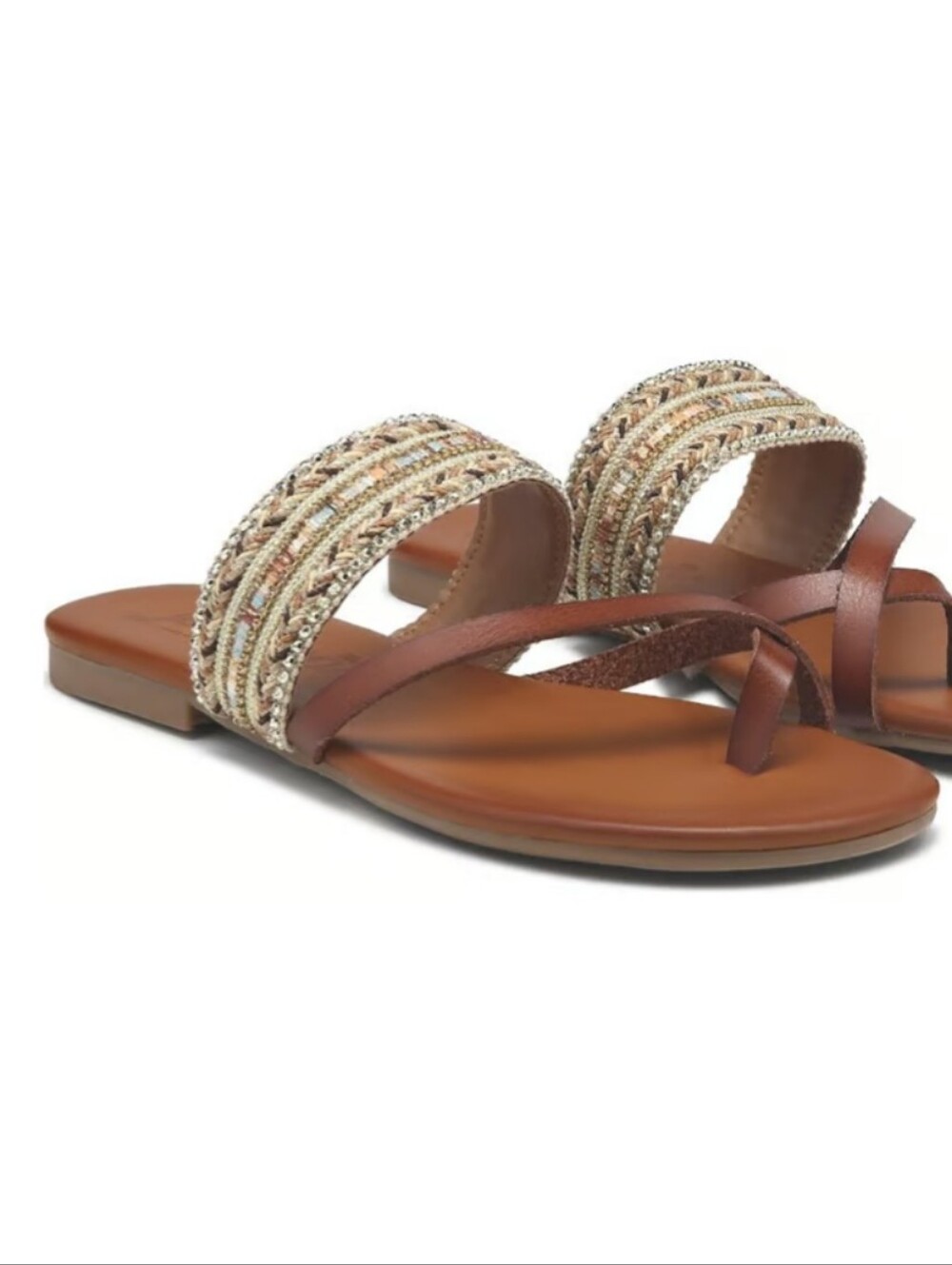 Jellypop Malay Brown Braided Bead Slide Sandals